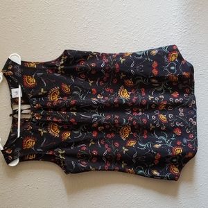 New w/out tag Cabi Blouse black with greens,  purple,  red, orange.  Sleeveless,